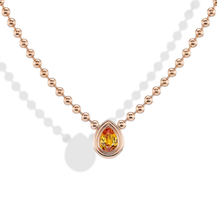 Necklaces Gemella Jewels | Double Bubble Pear Shape Mandarine Garnet Bezel Necklace 18K Rose Gold