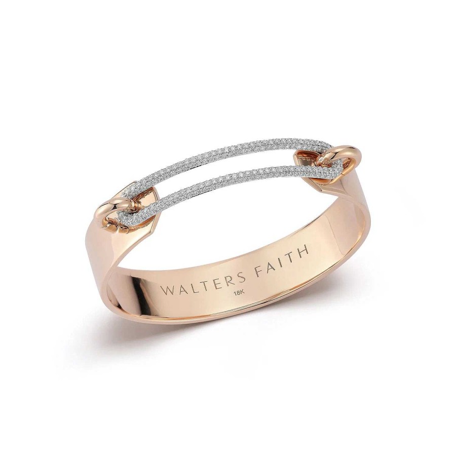 Bracelets Walters Faith | Morrell Gold Cuff Bracelet With Elongated Diamond Link 18K Rose Gold