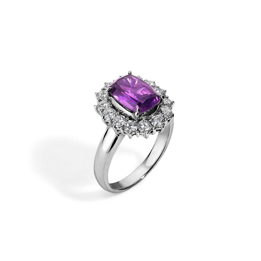 Rings SG Fine | Vintage Elongated Reddish Purple Sapphire Ring Platinum