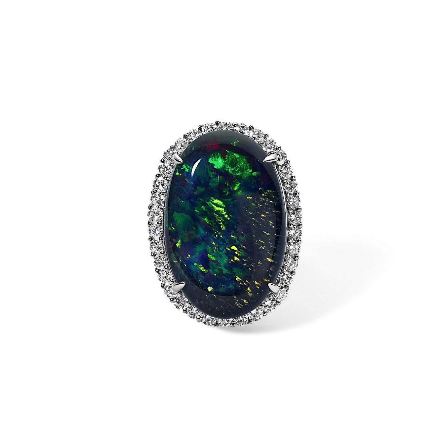 Rings SG Fine | Vintage Black Opal Cocktail Ring Platinum