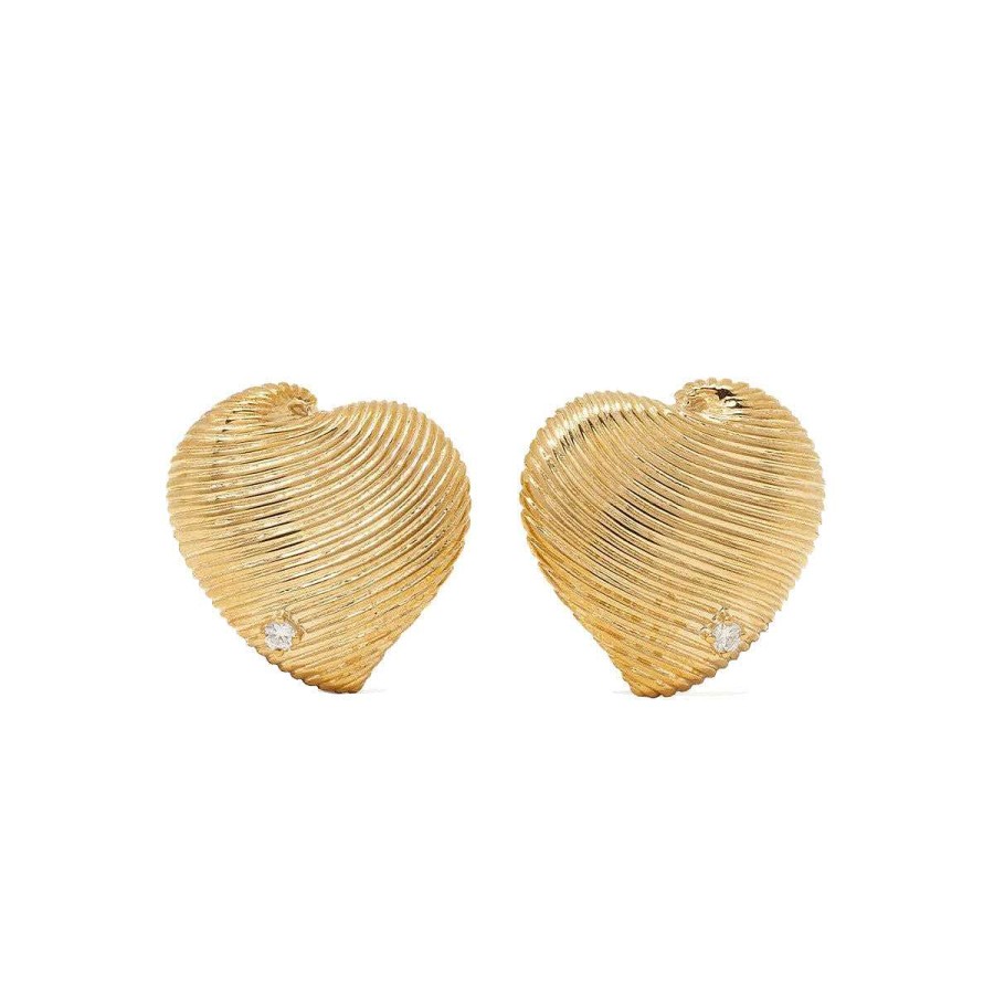 Earrings Yvonne Leon | Large Heart Shell Stud Earrings 9K Yellow Gold