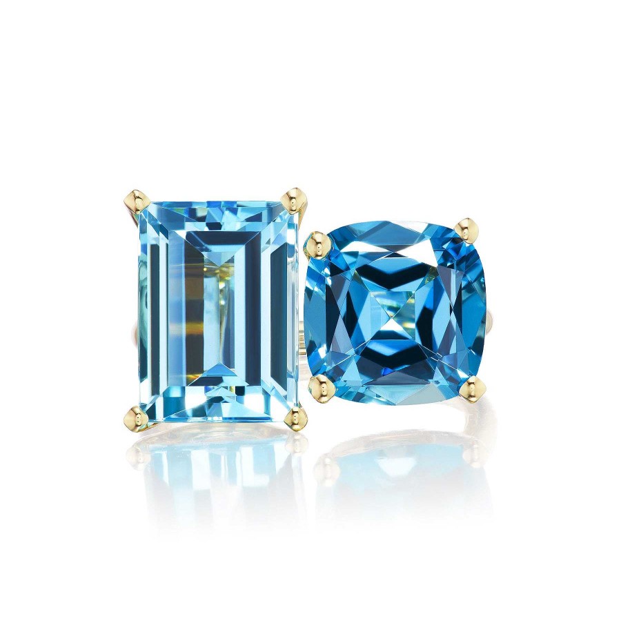 Rings Jane Taylor | Bold Blue Topaz Two-Stone Ring 14K Yellow Gold