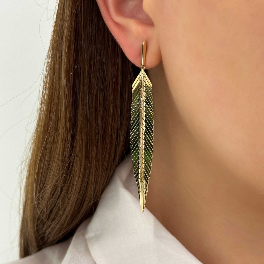 Earrings Cadar | Medium Feather Earrings 18K Yellow Gold