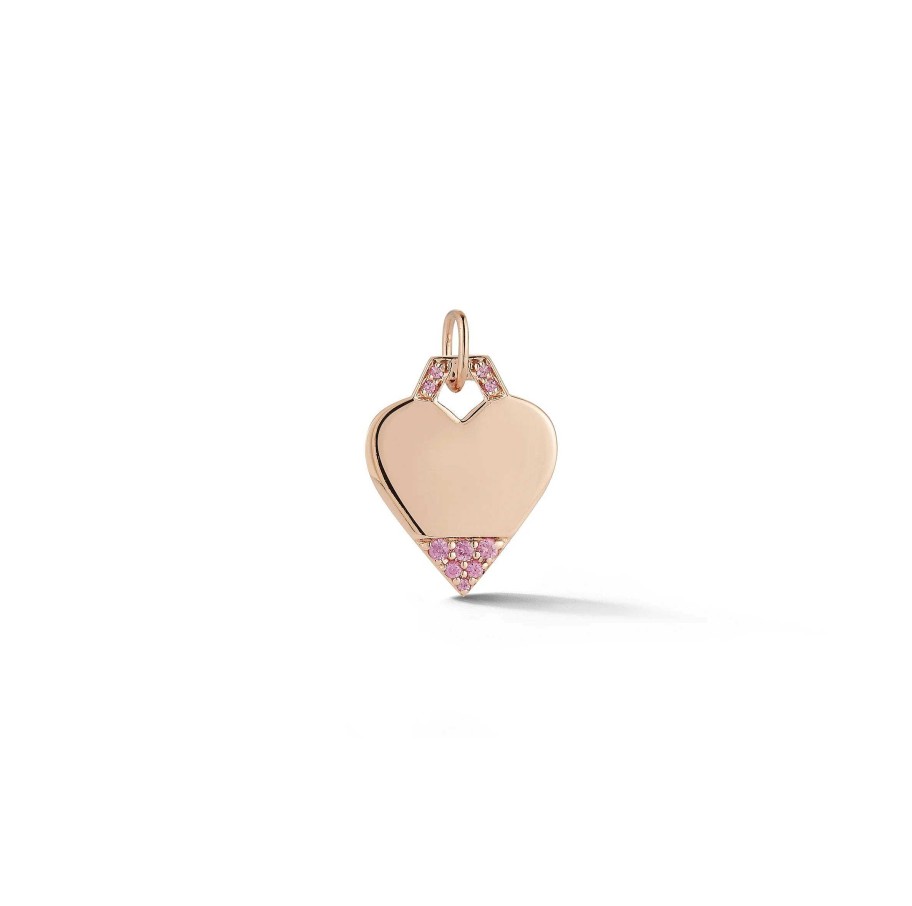 Necklaces Walters Faith | Dora Mini Heart With Partial Pink Sapphires Charm 18K Rose Gold