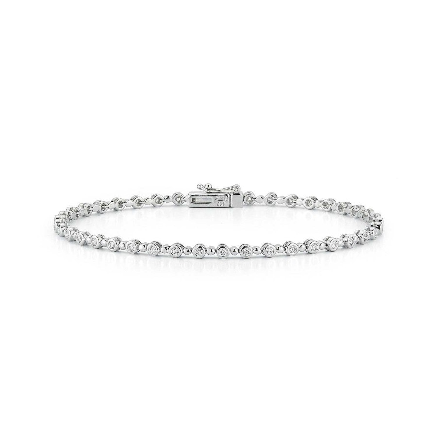 Bracelets SG Fine | Alternating Diamond And Gold Bead Bezel Tennis Bracelet