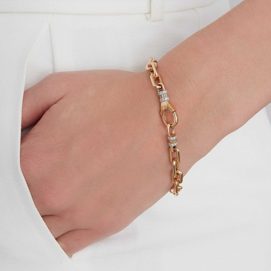 Bracelets Walters Faith | Clive Chain Link Bracelet With Diamond Clasp 18K Rose Gold