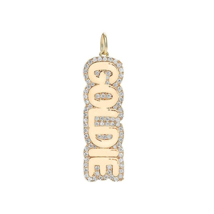 Necklaces Noush Jewelry | Large Bubble Name With Pave Outline Charm