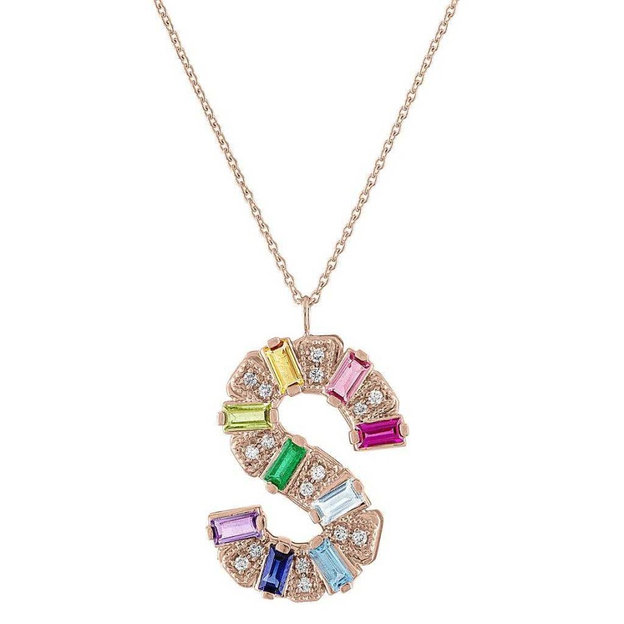 Necklaces My Story Fine Jewelry | Mini Rainbow Initial Necklace