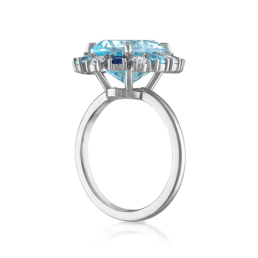 Rings SG Fine | Blue Topaz Sunburst Ring 14K White Gold