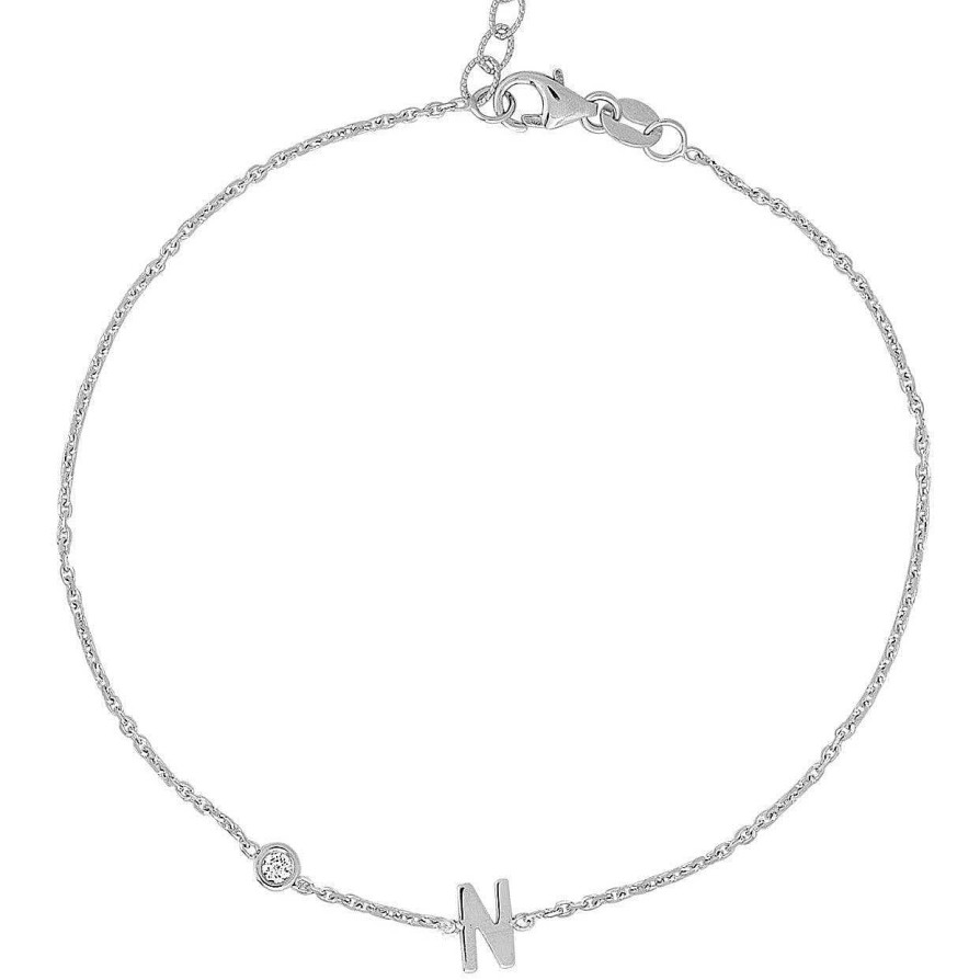 Bracelets Kelly Bello | Mini Initial Bracelet With Diamond Bezel