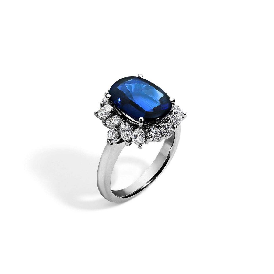 Rings SG Fine | Vintage Oval Shape Buff Top Sapphire Ring Platinum