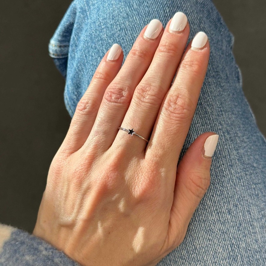 Rings Zoe Chicco | Itty Bitty Star Ring 14K White Gold